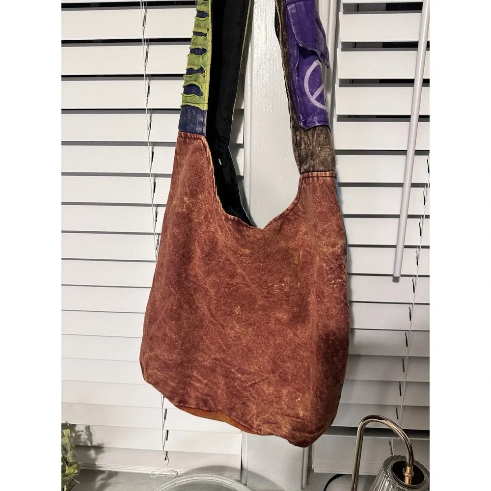 Himalaya Handcraft Hippie Boho Patchwork Peace Signs Slouchy‎ Crossbody Hobo Bag